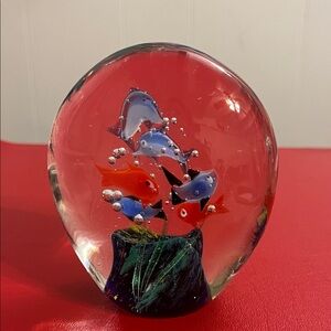 Vintage Art Glass Tropical Fish Aquarium Paperweight Sea Life Coral Reef 4.5”H